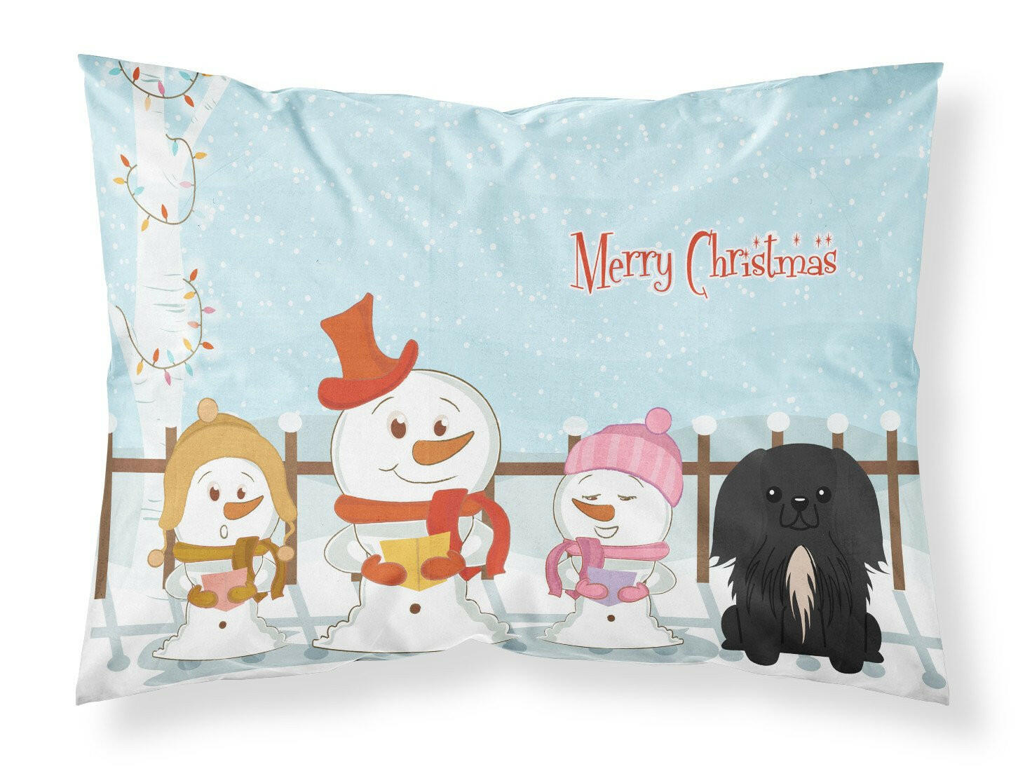 Merry Christmas Carolers Pekingese Black Standard Pillowcase Lightweight Super Soft Easy Care Decorative Artwork Pillowcase, Standard