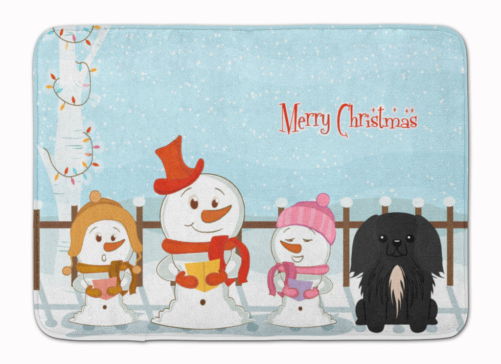 Merry Christmas Carolers Pekingese Black Memory Foam Kitchen Mat Machine Washable Anti-Fatigue Cushion Comfort Bath or Kitchen Rug