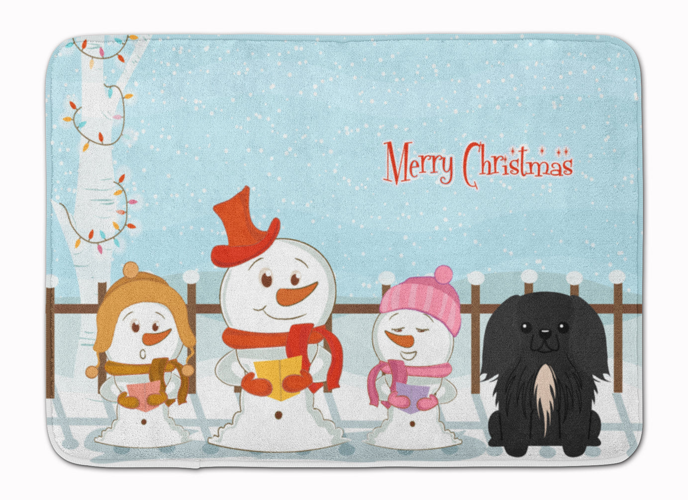Merry Christmas Carolers Pekingese Black Memory Foam Kitchen Mat Machine Washable Anti-Fatigue Cushion Comfort Bath or Kitchen Rug