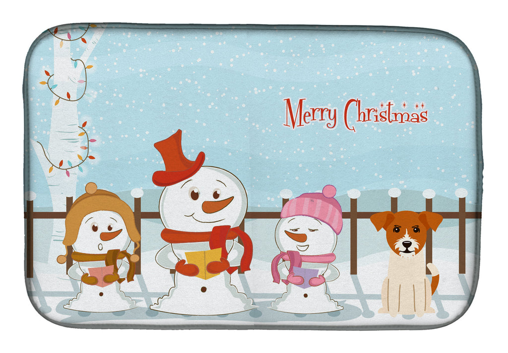 Merry Christmas Carolers Jack Russell Terrier Dish Drying Mat Absorbent Dish Drying Mat Pad for Kitchen Counter Dish Drainer Mat for Countertop, 14 x 21", Multicolor
