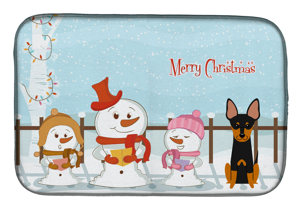 Merry Christmas Carolers English Toy Terrier Dish Drying Mat Absorbent Dish Drying Mat Pad for Kitchen Counter Dish Drainer Mat for Countertop, 14 x 21", Multicolor