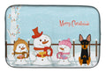 Merry Christmas Carolers English Toy Terrier Dish Drying Mat Absorbent Dish Drying Mat Pad for Kitchen Counter Dish Drainer Mat for Countertop, 14 x 21", Multicolor