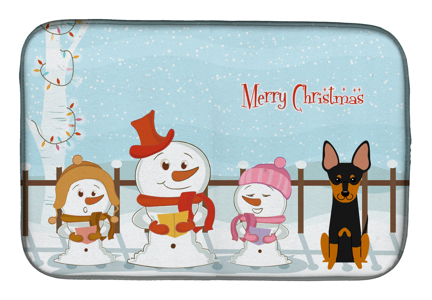 Merry Christmas Carolers English Toy Terrier Dish Drying Mat Absorbent Dish Drying Mat Pad for Kitchen Counter Dish Drainer Mat for Countertop, 14 x 21", Multicolor