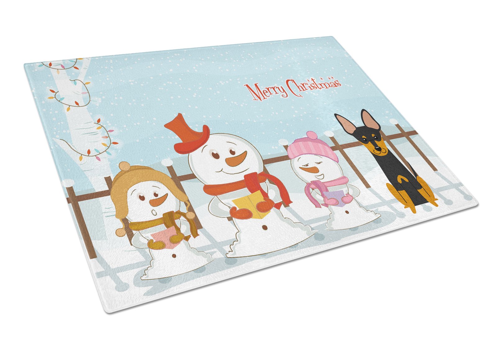 Merry Christmas Carolers English Toy Terrier Cutting Board Tempered Glass Kitchen Cutting Surface, Heat Resistant Chopping, Non-Slip Feet, Food Prep & Serving