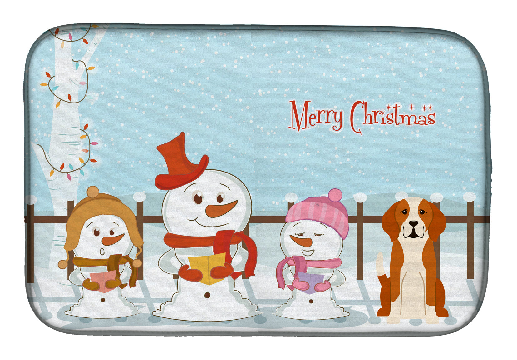Merry Christmas Carolers English Foxhound Dish Drying Mat Absorbent Dish Drying Mat Pad for Kitchen Counter Dish Drainer Mat for Countertop, 14 x 21", Multicolor