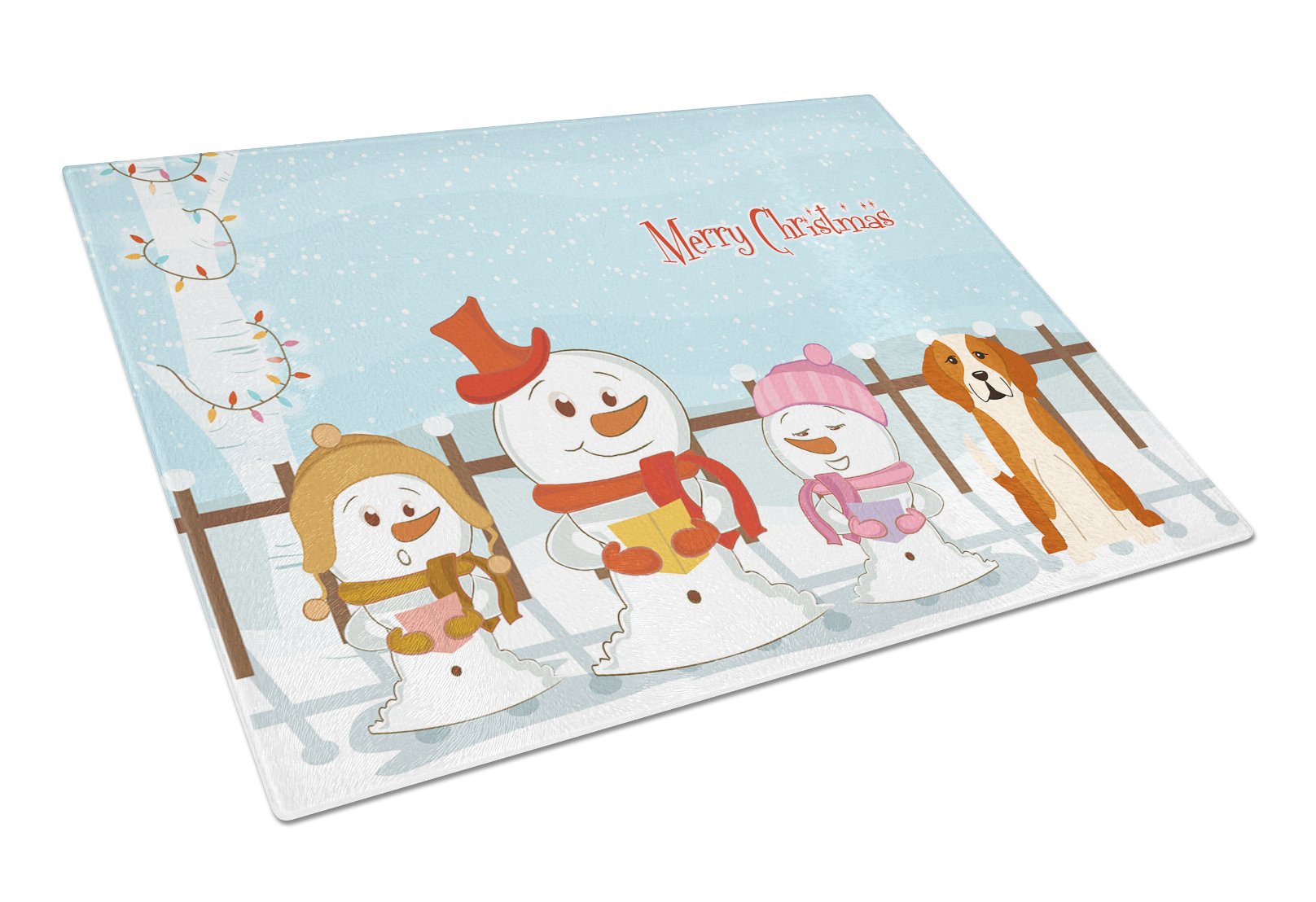 Merry Christmas Carolers English Foxhound Cutting Board Tempered Glass Kitchen Cutting Surface, Heat Resistant Chopping, Non-Slip Feet, Food Prep & Serving