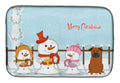 Merry Christmas Carolers Chinese Chongqing Dog Dish Drying Mat Absorbent Dish Drying Mat Pad for Kitchen Counter Dish Drainer Mat for Countertop, 14 x 21", Multicolor