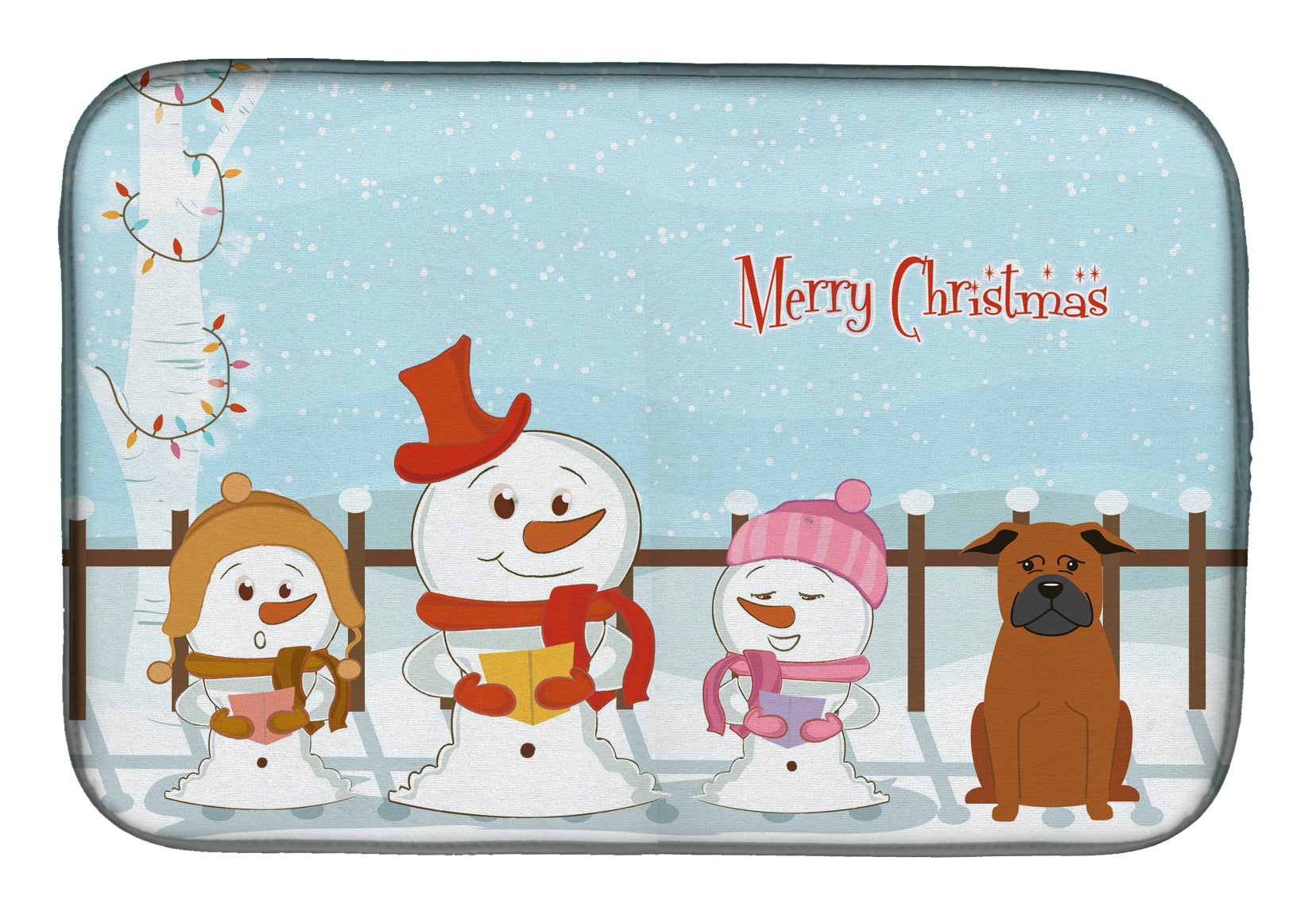 Merry Christmas Carolers Chinese Chongqing Dog Dish Drying Mat Absorbent Dish Drying Mat Pad for Kitchen Counter Dish Drainer Mat for Countertop, 14 x 21", Multicolor