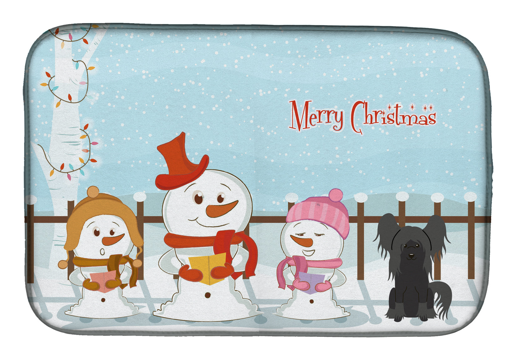 Merry Christmas Carolers Chinese Crested Black Dish Drying Mat Absorbent Dish Drying Mat Pad for Kitchen Counter Dish Drainer Mat for Countertop, 14 x 21", Multicolor