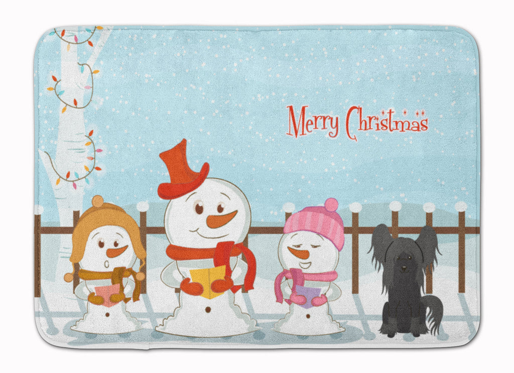 Merry Christmas Carolers Chinese Crested Black Memory Foam Kitchen Mat Machine Washable Anti-Fatigue Cushion Comfort Bath or Kitchen Rug