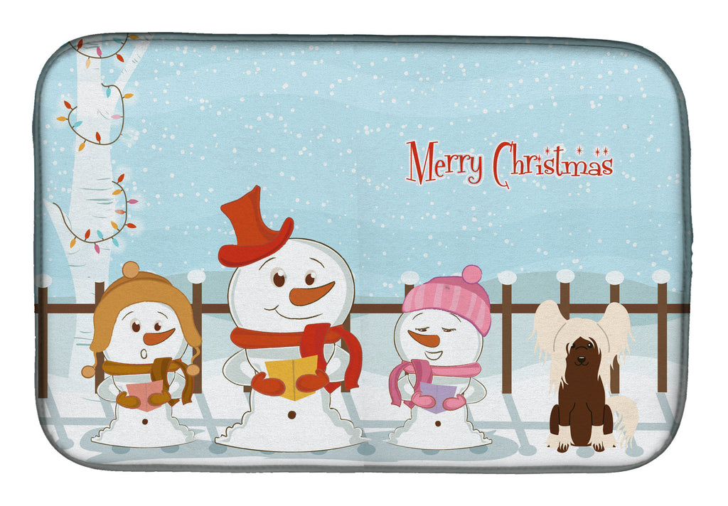 Merry Christmas Carolers Chinese Crested Cream Dish Drying Mat Absorbent Dish Drying Mat Pad for Kitchen Counter Dish Drainer Mat for Countertop, 14 x 21", Multicolor