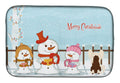 Merry Christmas Carolers Chinese Crested Cream Dish Drying Mat Absorbent Dish Drying Mat Pad for Kitchen Counter Dish Drainer Mat for Countertop, 14 x 21", Multicolor