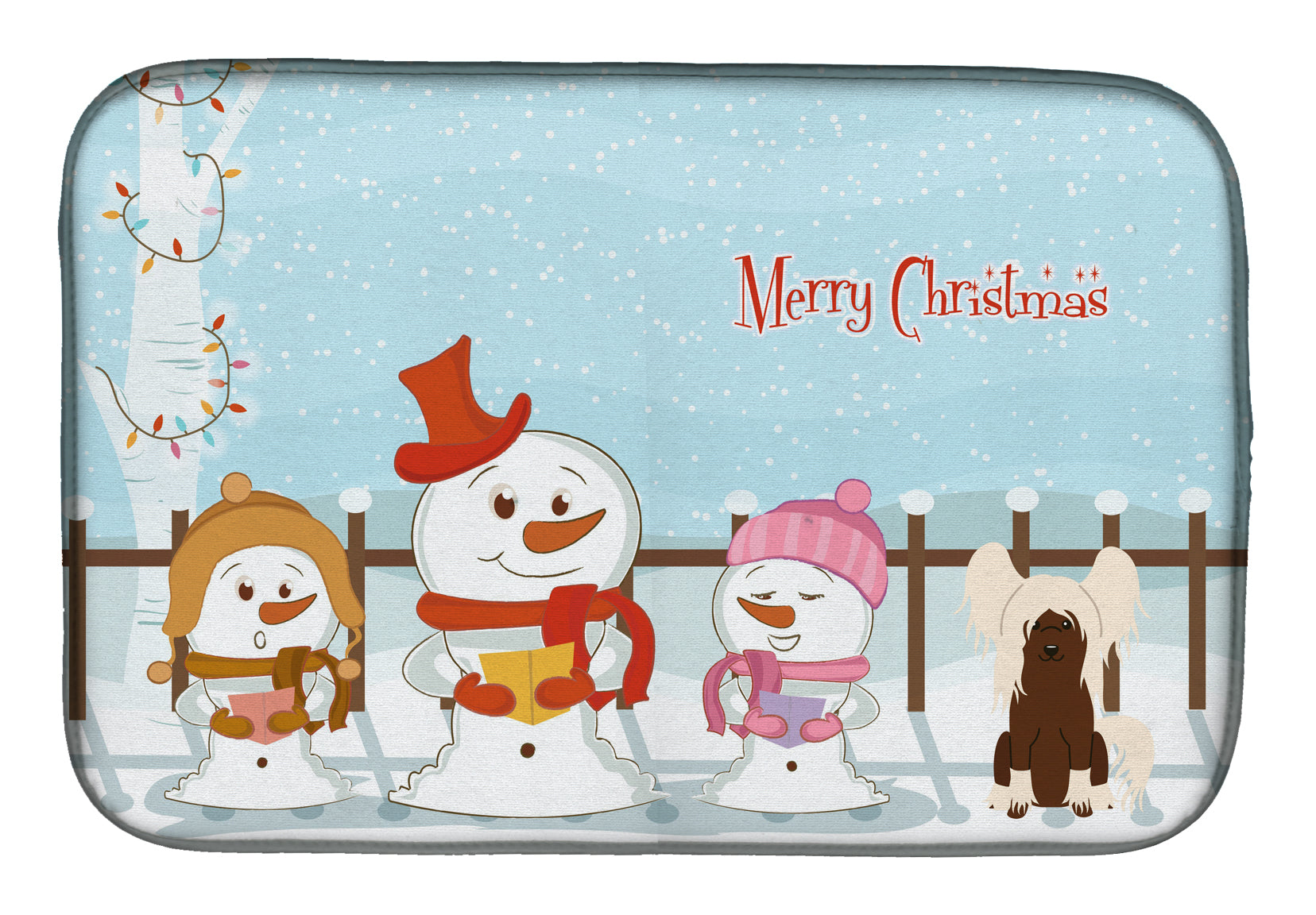 Merry Christmas Carolers Chinese Crested Cream Dish Drying Mat Absorbent Dish Drying Mat Pad for Kitchen Counter Dish Drainer Mat for Countertop, 14 x 21", Multicolor