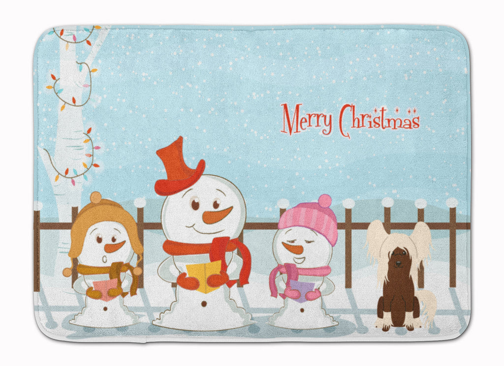 Merry Christmas Carolers Chinese Crested Cream Memory Foam Kitchen Mat Machine Washable Anti-Fatigue Cushion Comfort Bath or Kitchen Rug