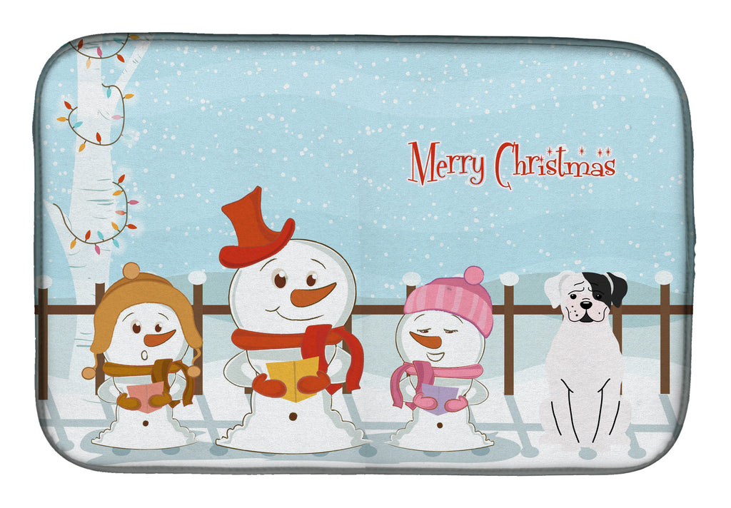 Merry Christmas Carolers White Boxer Cooper Dish Drying Mat Absorbent Dish Drying Mat Pad for Kitchen Counter Dish Drainer Mat for Countertop, 14 x 21", Multicolor