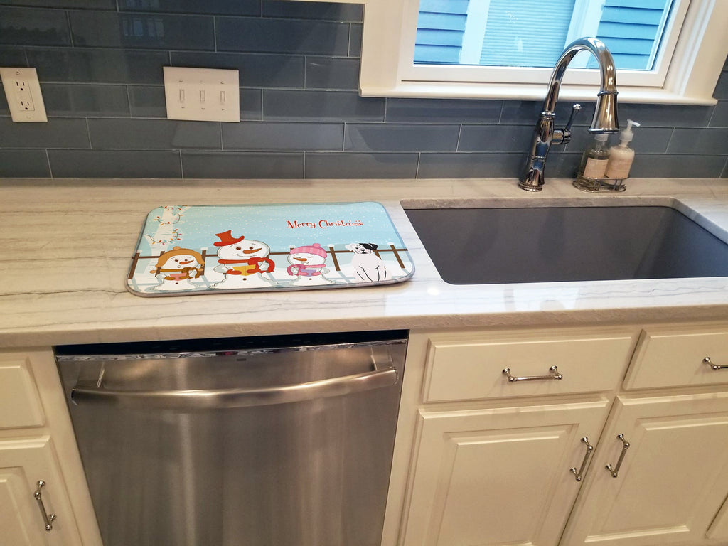 Merry Christmas Carolers White Boxer Cooper Dish Drying Mat Absorbent Dish Drying Mat Pad for Kitchen Counter Dish Drainer Mat for Countertop, 14 x 21", Multicolor