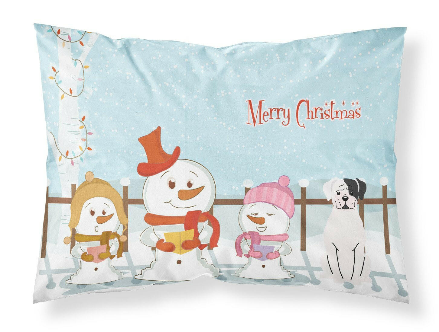 Merry Christmas Carolers White Boxer Cooper Standard Pillowcase Lightweight Super Soft Easy Care Decorative Artwork Pillowcase, Standard