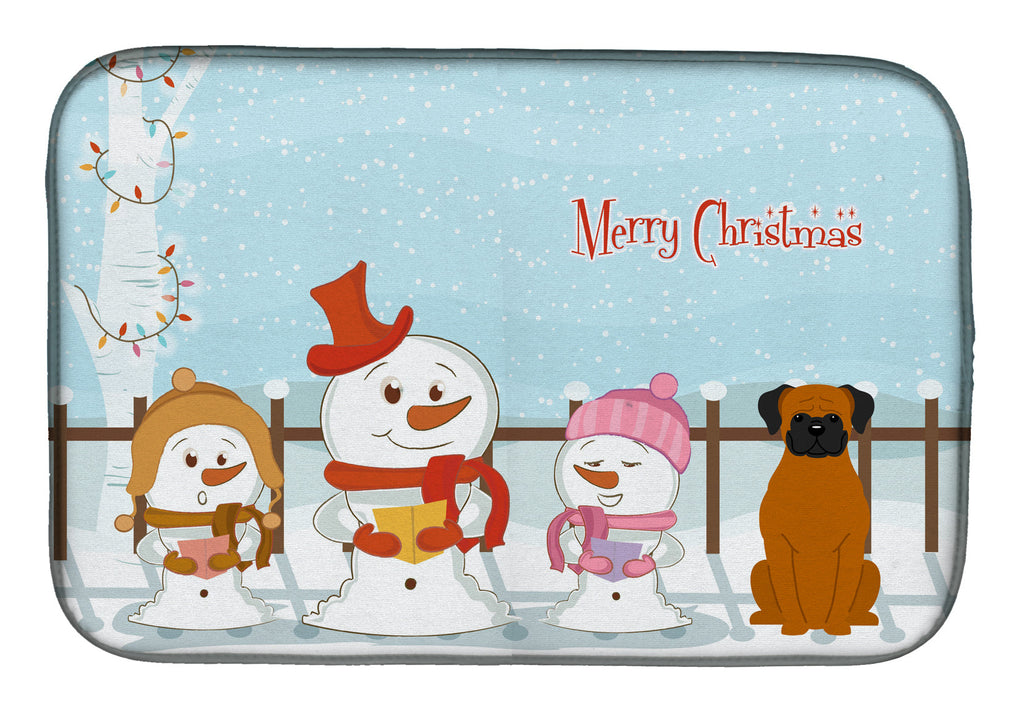 Merry Christmas Carolers Fawn Boxer Dish Drying Mat Absorbent Dish Drying Mat Pad for Kitchen Counter Dish Drainer Mat for Countertop, 14 x 21", Multicolor