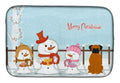 Merry Christmas Carolers Fawn Boxer Dish Drying Mat Absorbent Dish Drying Mat Pad for Kitchen Counter Dish Drainer Mat for Countertop, 14 x 21", Multicolor