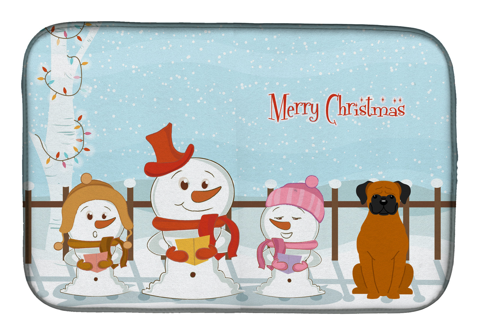 Merry Christmas Carolers Fawn Boxer Dish Drying Mat Absorbent Dish Drying Mat Pad for Kitchen Counter Dish Drainer Mat for Countertop, 14 x 21", Multicolor