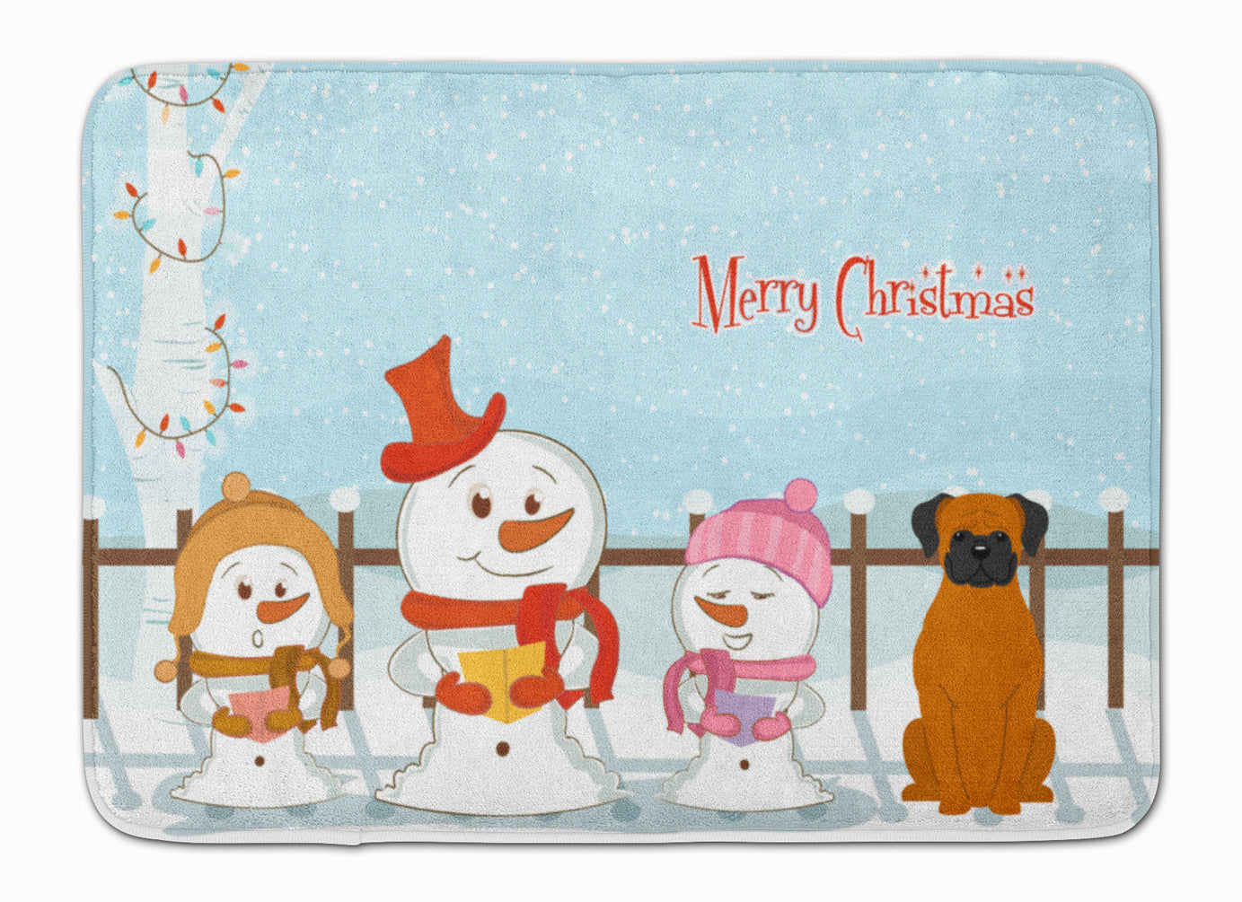 Merry Christmas Carolers Fawn Boxer Memory Foam Kitchen Mat Machine Washable Anti-Fatigue Cushion Comfort Bath or Kitchen Rug