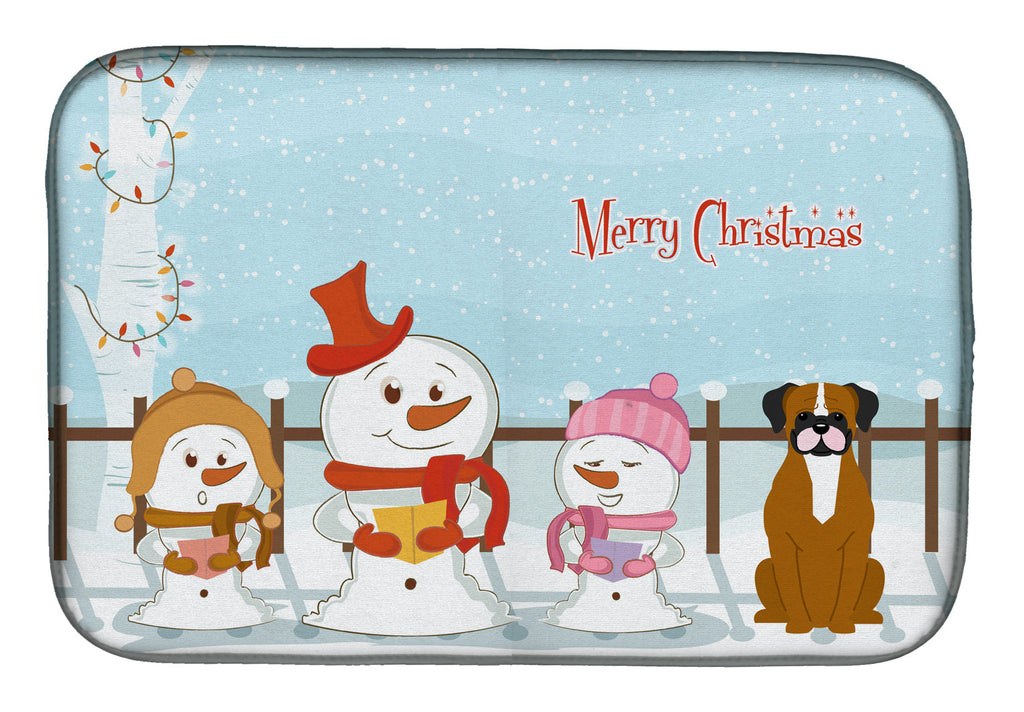 Merry Christmas Carolers Flashy Fawn Boxer Dish Drying Mat Absorbent Dish Drying Mat Pad for Kitchen Counter Dish Drainer Mat for Countertop, 14 x 21", Multicolor