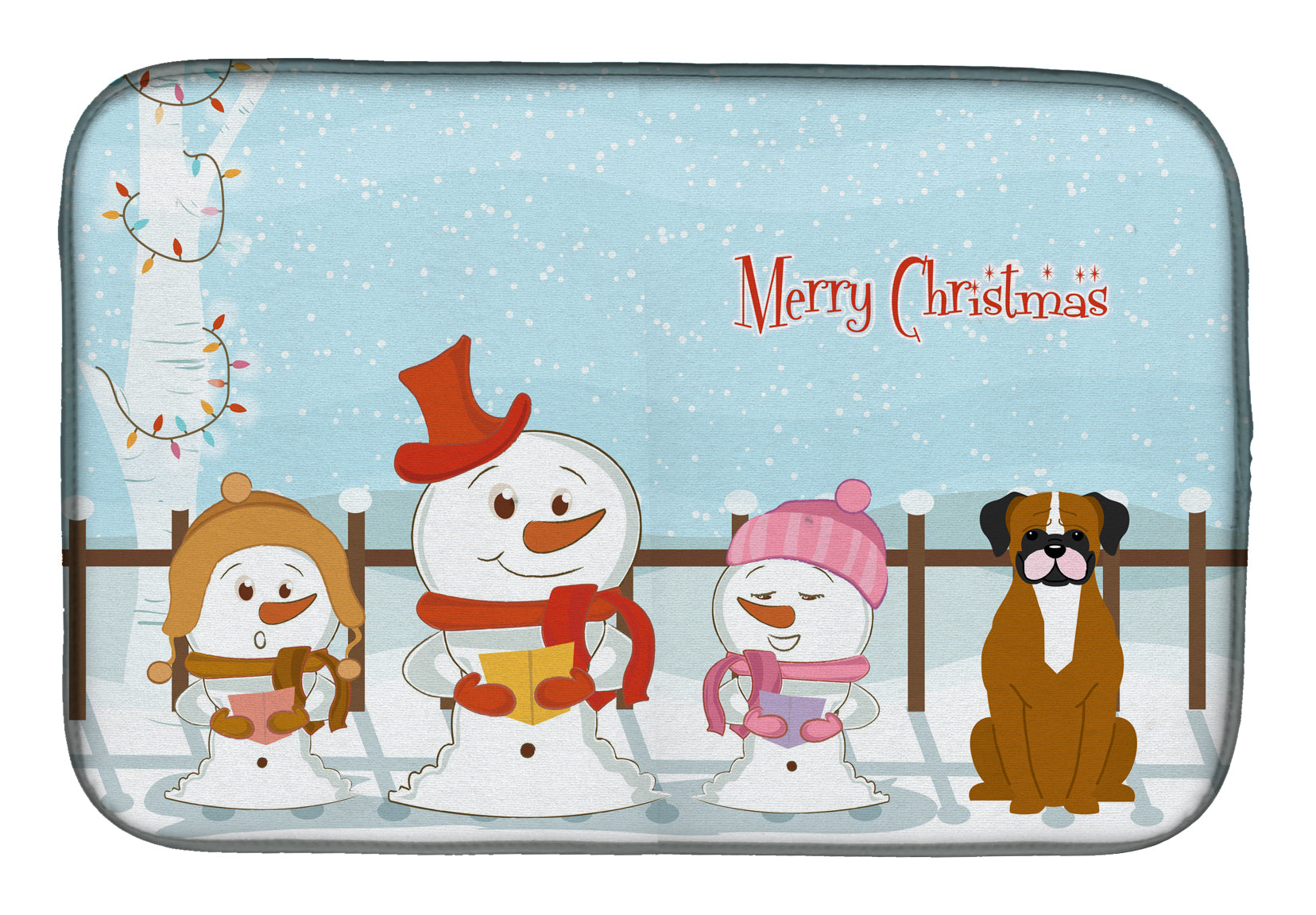 Merry Christmas Carolers Flashy Fawn Boxer Dish Drying Mat Absorbent Dish Drying Mat Pad for Kitchen Counter Dish Drainer Mat for Countertop, 14 x 21", Multicolor