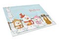 Merry Christmas Carolers Flashy Fawn Boxer Cutting Board Tempered Glass Kitchen Cutting Surface, Heat Resistant Chopping, Non-Slip Feet, Food Prep & Serving