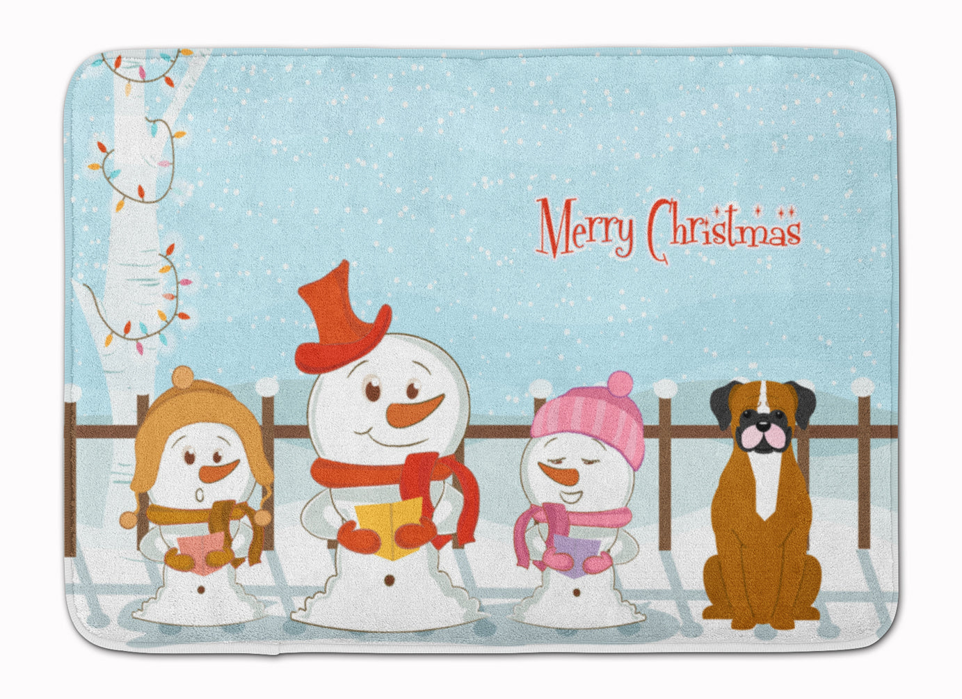 Merry Christmas Carolers Flashy Fawn Boxer Memory Foam Kitchen Mat Machine Washable Anti-Fatigue Cushion Comfort Bath or Kitchen Rug