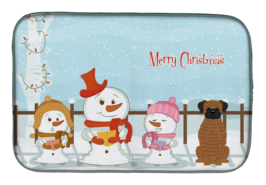 Merry Christmas Carolers Brindle Boxer Dish Drying Mat Absorbent Dish Drying Mat Pad for Kitchen Counter Dish Drainer Mat for Countertop, 14 x 21", Multicolor