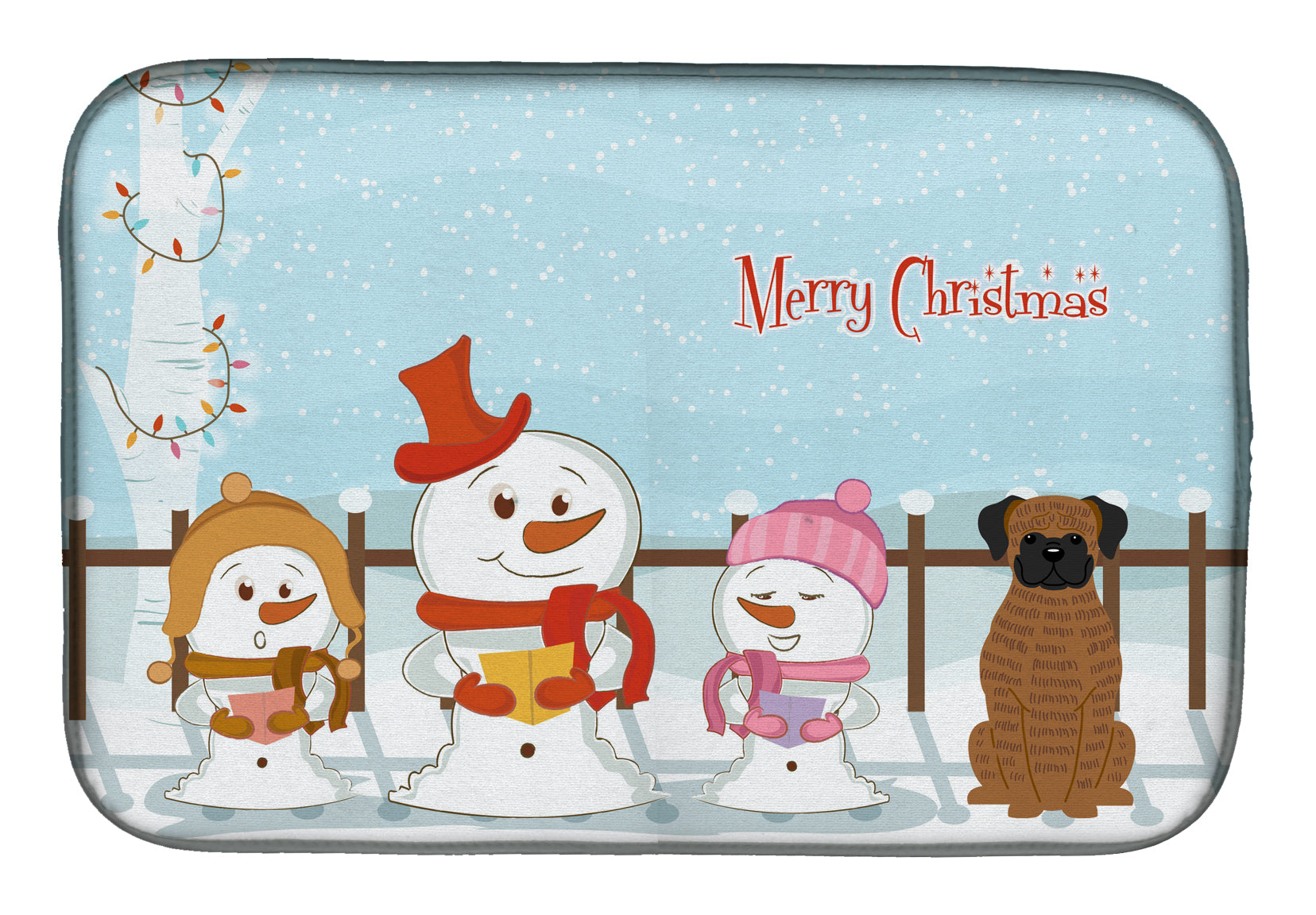 Merry Christmas Carolers Brindle Boxer Dish Drying Mat Absorbent Dish Drying Mat Pad for Kitchen Counter Dish Drainer Mat for Countertop, 14 x 21", Multicolor