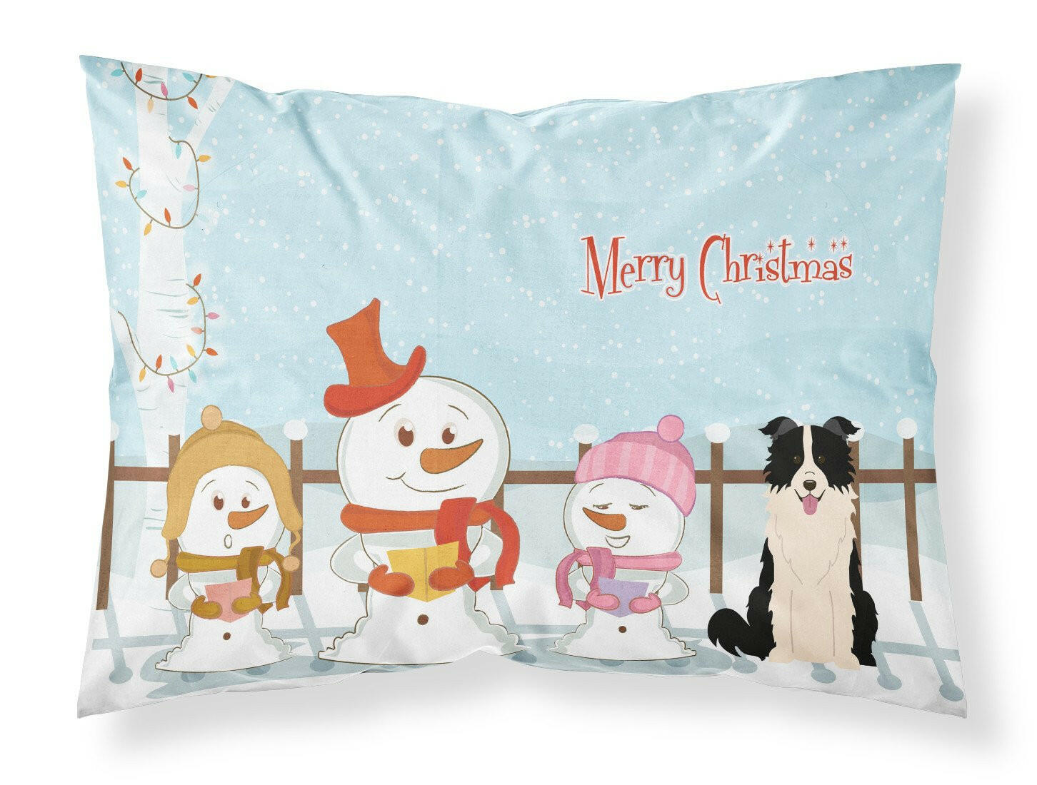 Merry Christmas Carolers Border Collie Black White Standard Pillowcase Lightweight Super Soft Easy Care Decorative Artwork Pillowcase, Standard