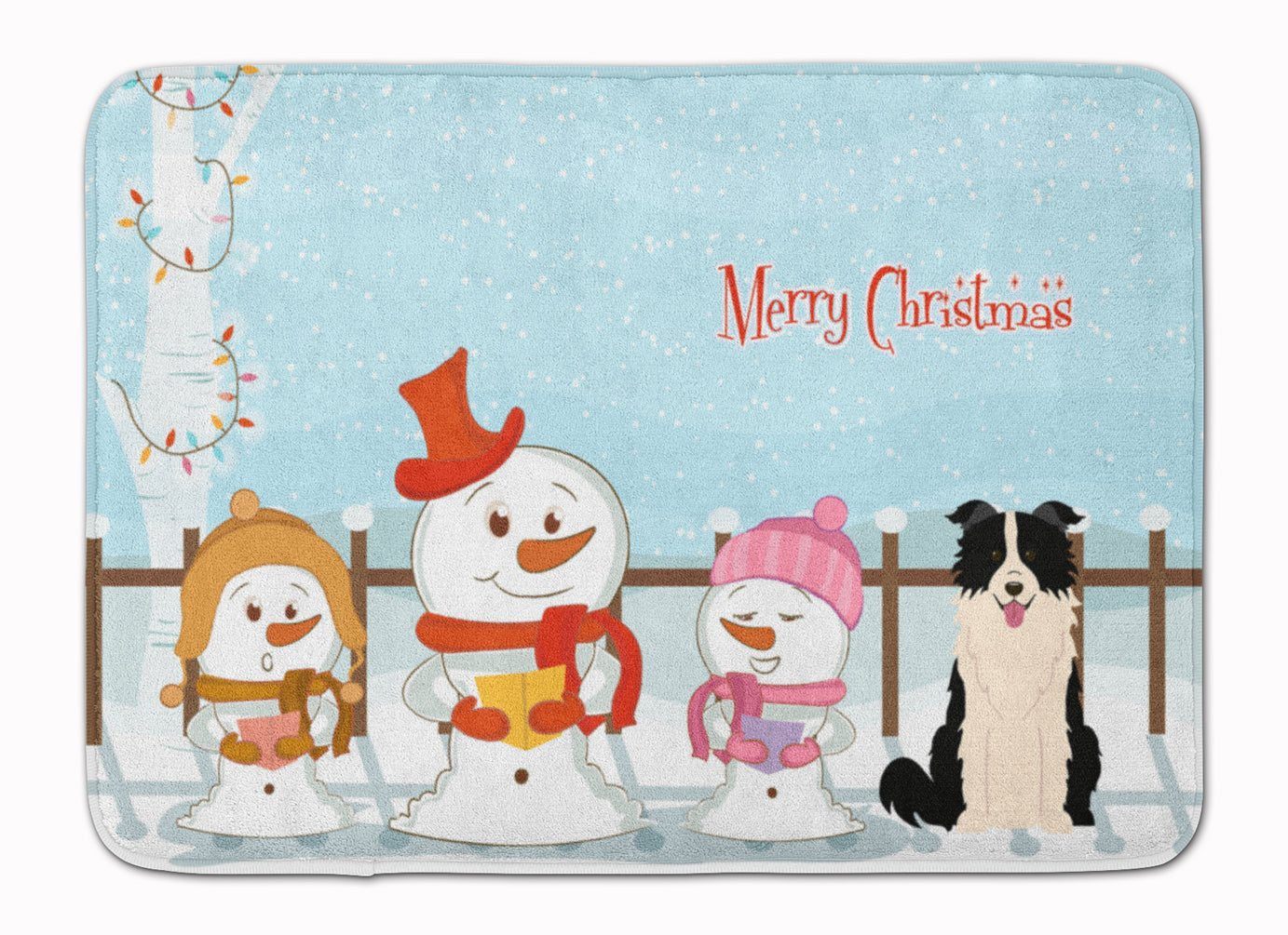 Merry Christmas Carolers Border Collie Black White Memory Foam Kitchen Mat Machine Washable Anti-Fatigue Cushion Comfort Bath or Kitchen Rug