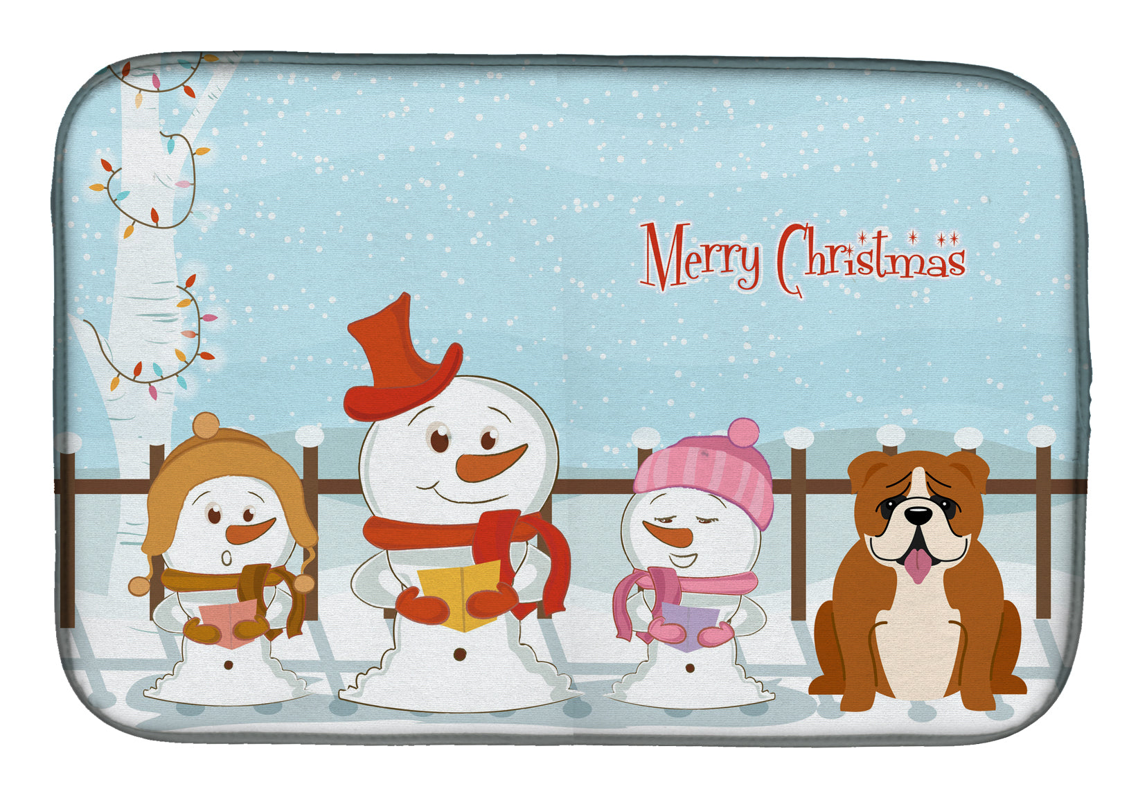 Merry Christmas Carolers English Bulldog Red White Dish Drying Mat Absorbent Dish Drying Mat Pad for Kitchen Counter Dish Drainer Mat for Countertop, 14 x 21", Multicolor