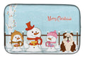 Merry Christmas Carolers English Bulldog Brindle White Dish Drying Mat Absorbent Dish Drying Mat Pad for Kitchen Counter Dish Drainer Mat for Countertop, 14 x 21", Multicolor
