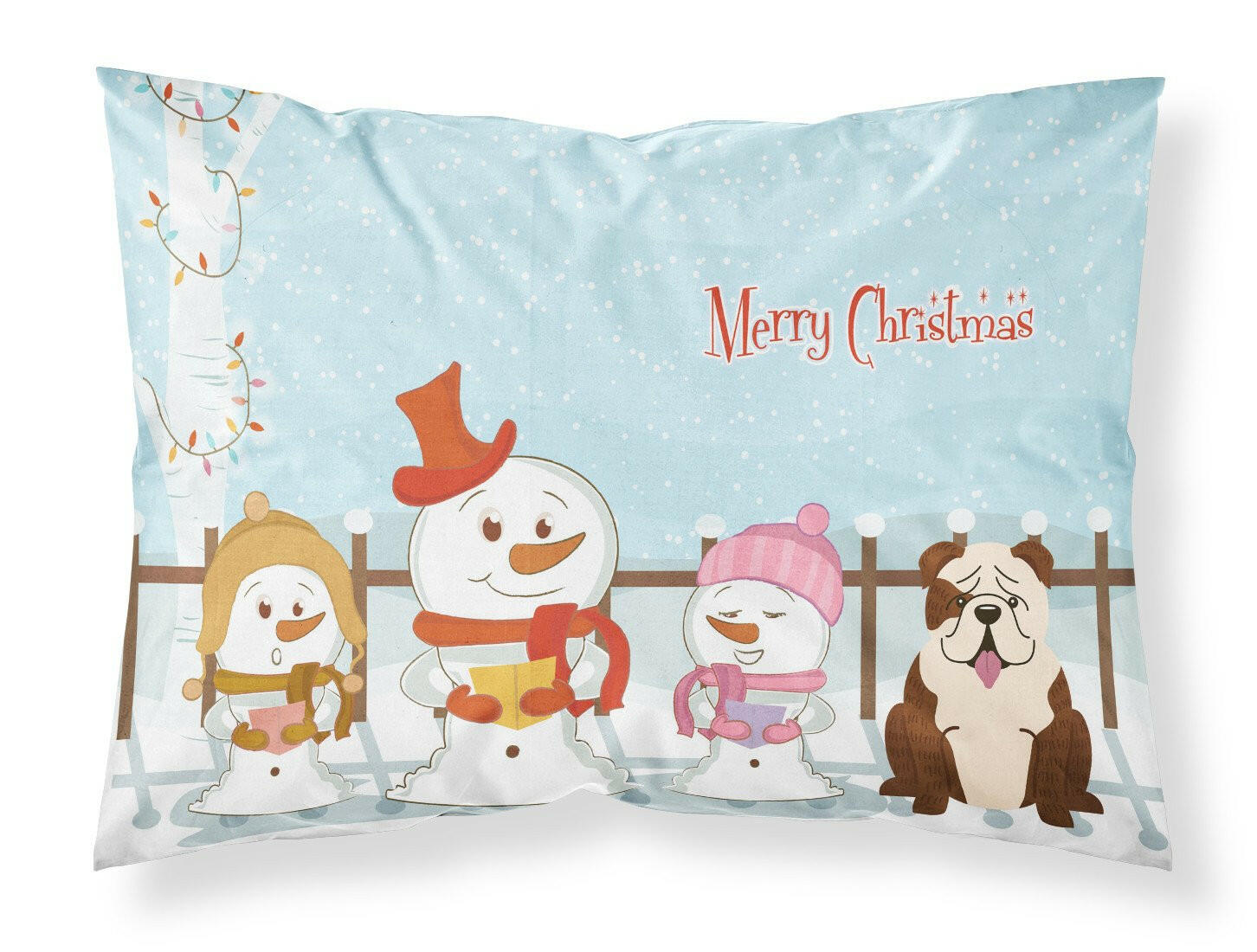 Merry Christmas Carolers English Bulldog Brindle White Standard Pillowcase Lightweight Super Soft Easy Care Decorative Artwork Pillowcase, Standard