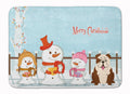 Merry Christmas Carolers English Bulldog Brindle White Memory Foam Kitchen Mat Machine Washable Anti-Fatigue Cushion Comfort Bath or Kitchen Rug