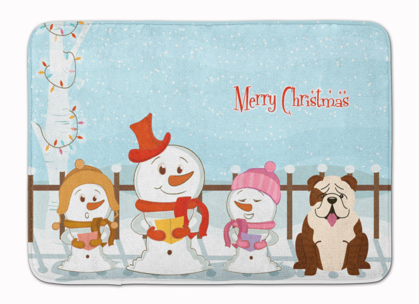 Merry Christmas Carolers English Bulldog Brindle White Memory Foam Kitchen Mat Machine Washable Anti-Fatigue Cushion Comfort Bath or Kitchen Rug
