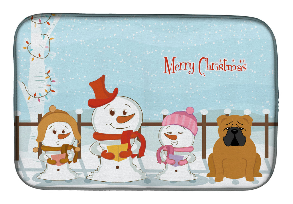 Merry Christmas Carolers English Bulldog Red Dish Drying Mat Absorbent Dish Drying Mat Pad for Kitchen Counter Dish Drainer Mat for Countertop, 14 x 21", Multicolor