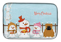 Merry Christmas Carolers English Bulldog Red Dish Drying Mat Absorbent Dish Drying Mat Pad for Kitchen Counter Dish Drainer Mat for Countertop, 14 x 21", Multicolor
