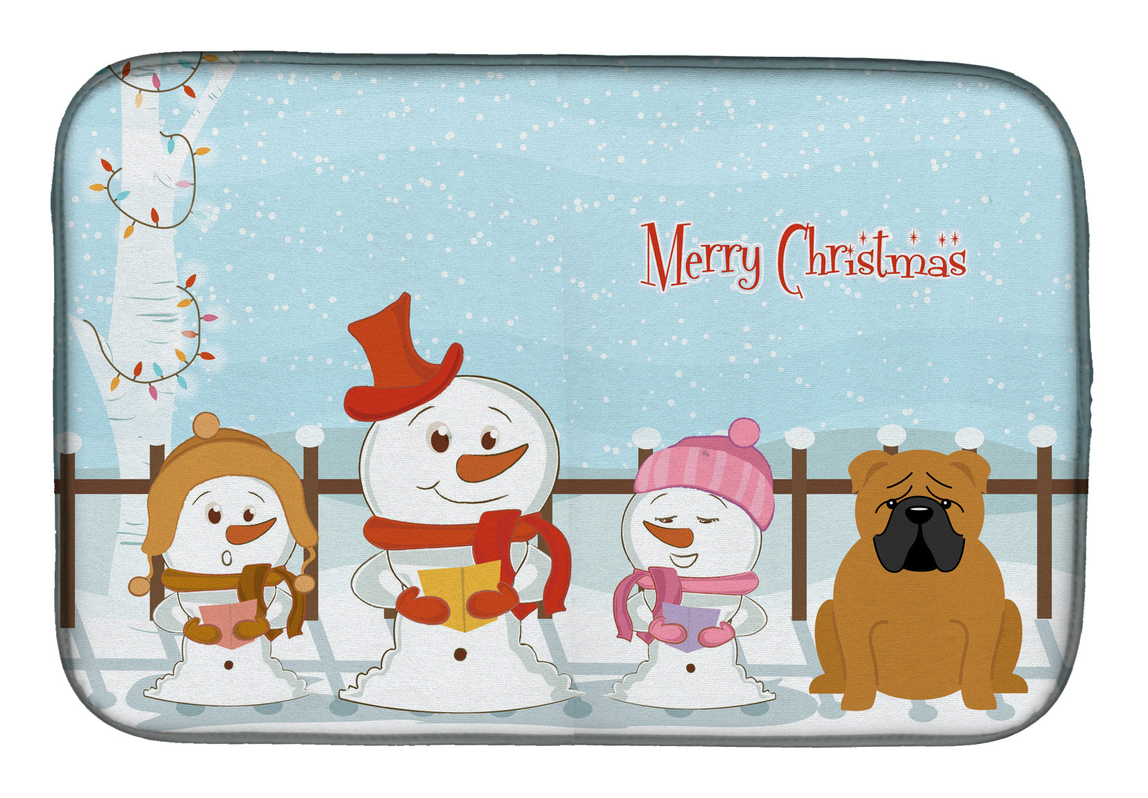 Merry Christmas Carolers English Bulldog Red Dish Drying Mat Absorbent Dish Drying Mat Pad for Kitchen Counter Dish Drainer Mat for Countertop, 14 x 21", Multicolor