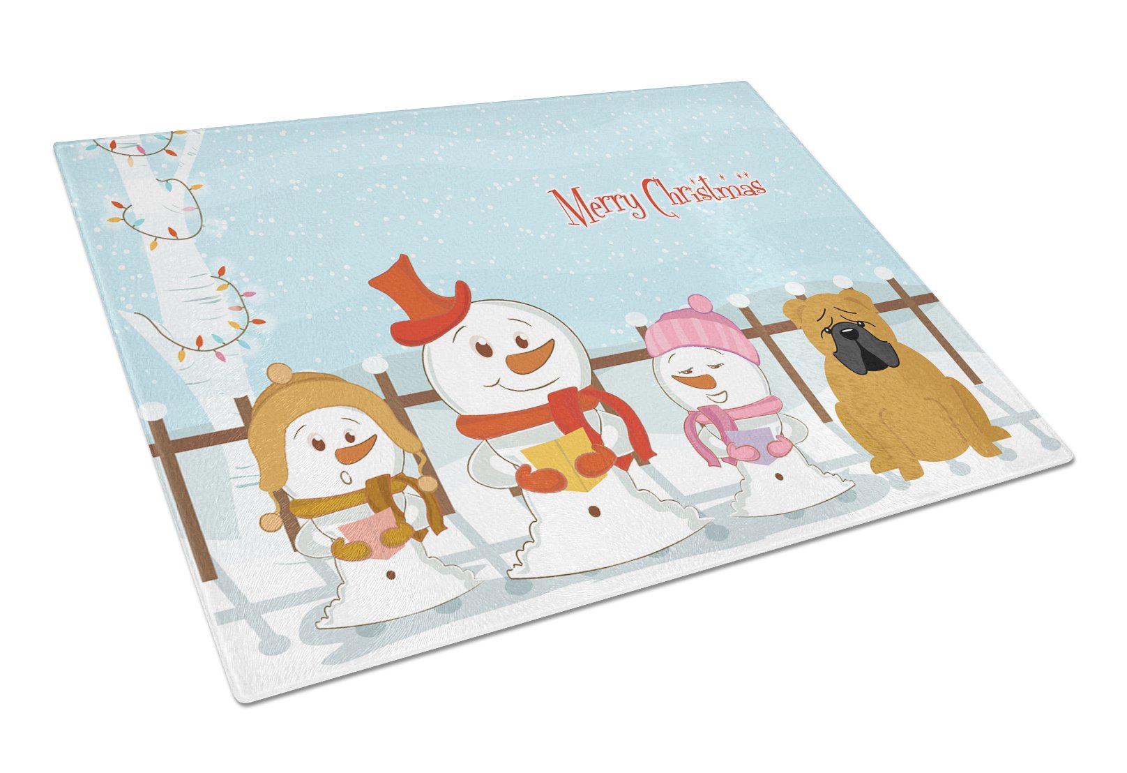 Merry Christmas Carolers English Bulldog Red Cutting Board Tempered Glass Kitchen Cutting Surface, Heat Resistant Chopping, Non-Slip Feet, Food Prep & Serving