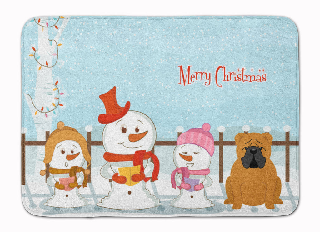 Merry Christmas Carolers English Bulldog Red Memory Foam Kitchen Mat Machine Washable Anti-Fatigue Cushion Comfort Bath or Kitchen Rug