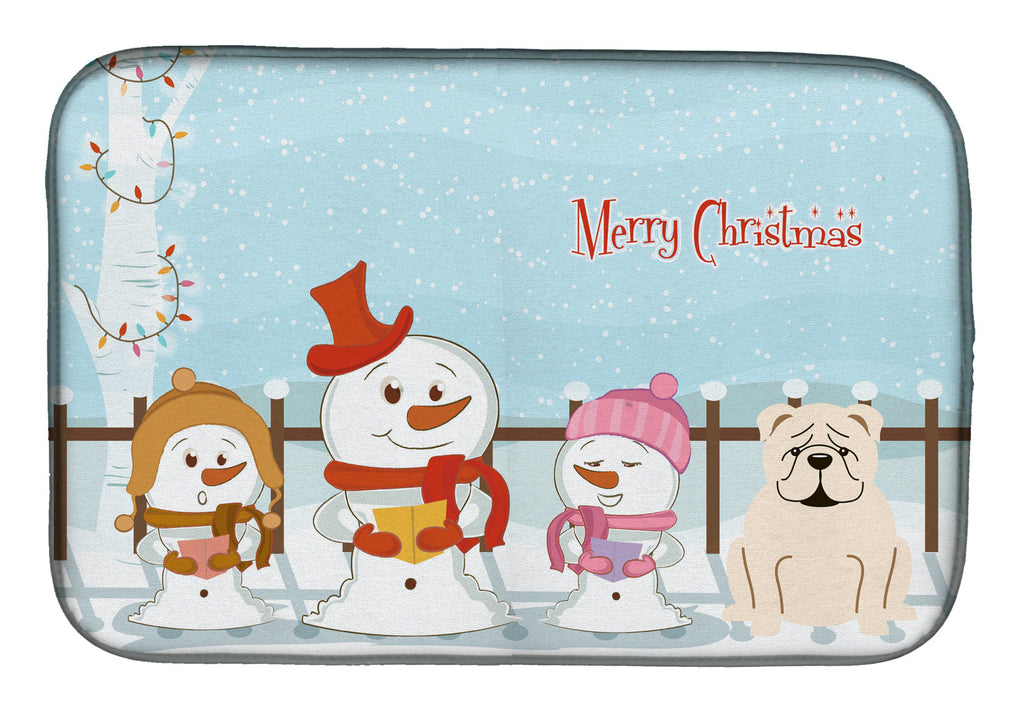 Merry Christmas Carolers English Bulldog White Dish Drying Mat Absorbent Dish Drying Mat Pad for Kitchen Counter Dish Drainer Mat for Countertop, 14 x 21", Multicolor