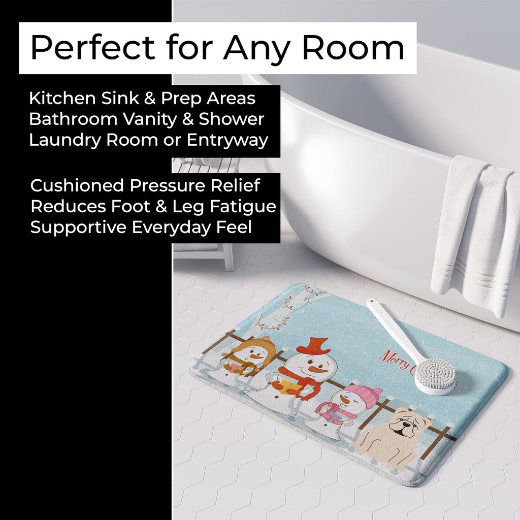 Merry Christmas Carolers English Bulldog White Memory Foam Kitchen Mat Machine Washable Anti-Fatigue Cushion Comfort Bath or Kitchen Rug