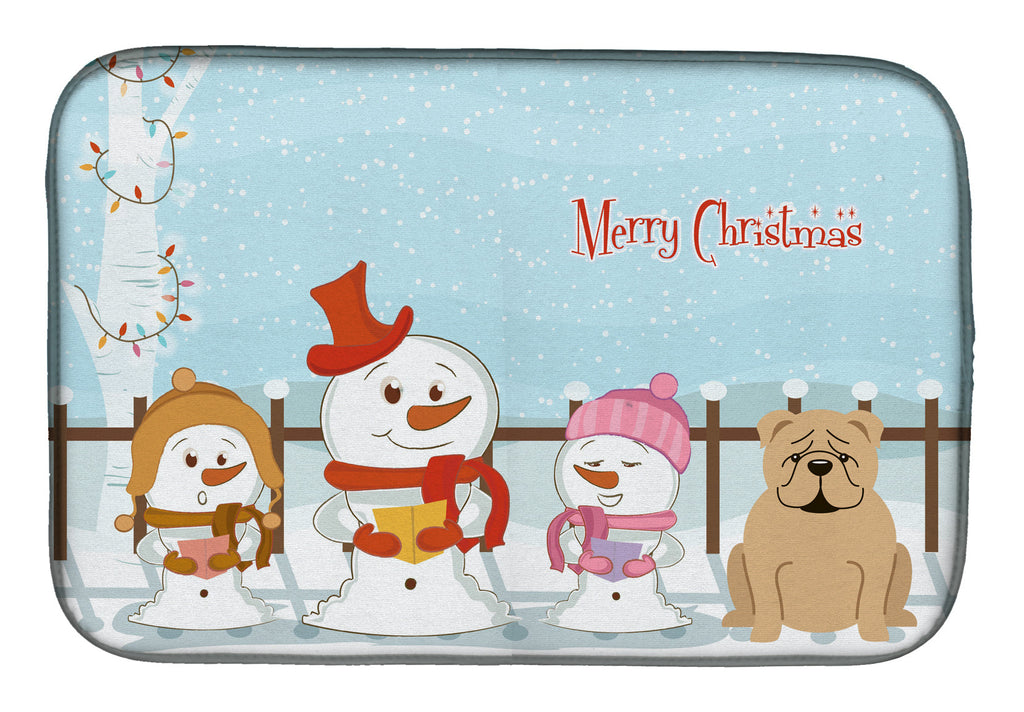 Merry Christmas Carolers English Bulldog Fawn Dish Drying Mat Absorbent Dish Drying Mat Pad for Kitchen Counter Dish Drainer Mat for Countertop, 14 x 21", Multicolor