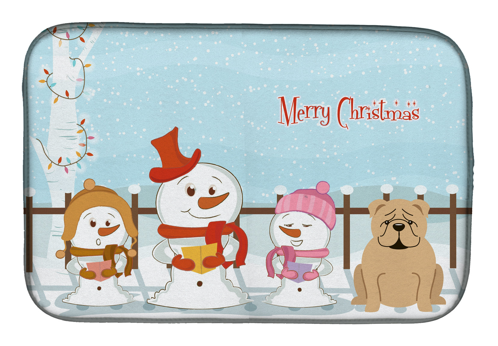 Merry Christmas Carolers English Bulldog Fawn Dish Drying Mat Absorbent Dish Drying Mat Pad for Kitchen Counter Dish Drainer Mat for Countertop, 14 x 21", Multicolor
