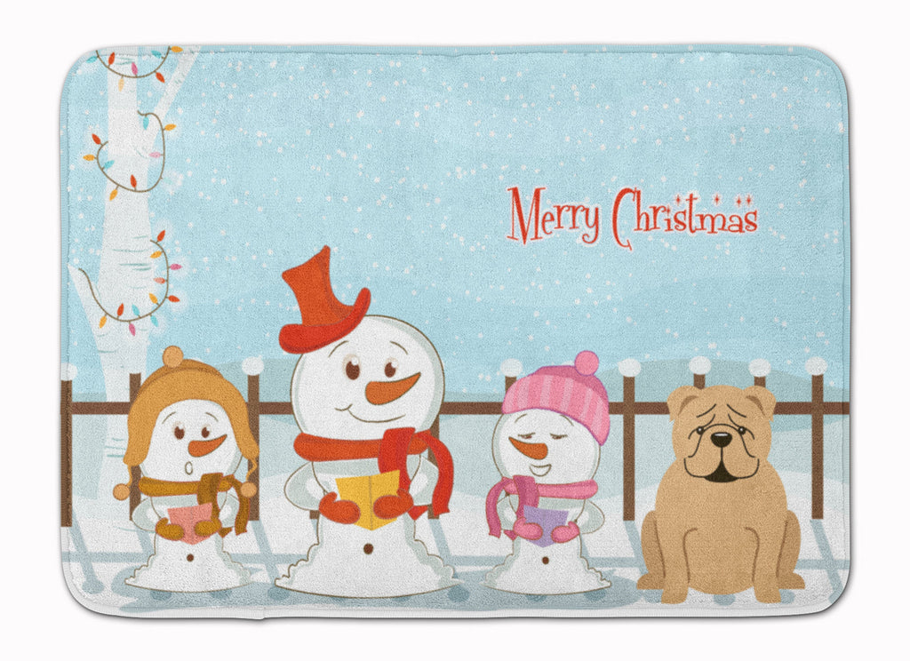 Merry Christmas Carolers English Bulldog Fawn Memory Foam Kitchen Mat Machine Washable Anti-Fatigue Cushion Comfort Bath or Kitchen Rug