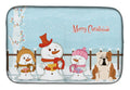 Merry Christmas Carolers English Bulldog Fawn White Dish Drying Mat Absorbent Dish Drying Mat Pad for Kitchen Counter Dish Drainer Mat for Countertop, 14 x 21", Multicolor