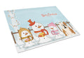 Merry Christmas Carolers English Bulldog Fawn White Cutting Board Tempered Glass Kitchen Cutting Surface, Heat Resistant Chopping, Non-Slip Feet, Food Prep & Serving
